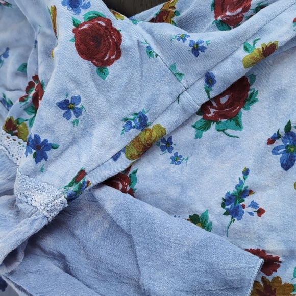 XCit Vintage Y2K Flutter Sleeve Long Sleeve Blue Floral Top Large - Picture 5 of 6